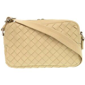 BOTTEGA VENETA Cream Leather Intrecciato Shoulder Bag